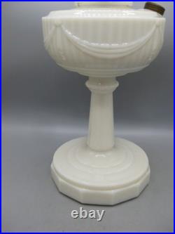 Vtg Aladdin White Alacite Glass Lincoln Tall Drape Oil Lamp withModel B Burner #2