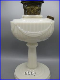 Vtg Aladdin White Alacite Glass Lincoln Tall Drape Oil Lamp withModel B Burner #2