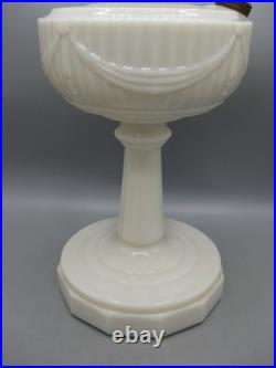 Vtg Aladdin White Alacite Glass Lincoln Tall Drape Oil Lamp withModel B Burner #2