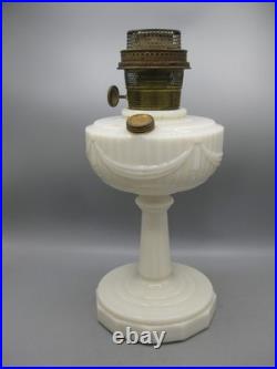 Vtg Aladdin White Alacite Glass Lincoln Tall Drape Oil Lamp withModel B Burner #2