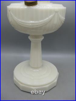 Vtg Aladdin White Alacite Glass Lincoln Tall Drape Oil Lamp withModel B Burner #2