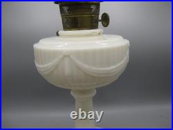 Vtg Aladdin White Alacite Glass Lincoln Tall Drape Oil Lamp withModel B Burner #2