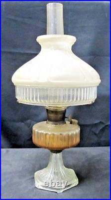 Vtg Aladdin oil Lamp CORINTHIAN, Satin Glass Shade, Model B burner lox-on chim