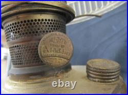 Vtg Aladdin oil Lamp CORINTHIAN, Satin Glass Shade, Model B burner lox-on chim