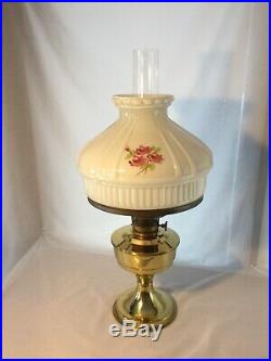 Vtg Antique ALADDIN MODEL #23 Brass Kerosene Oil Lamp Champagne Rose #679 Shade