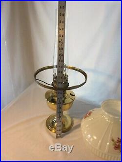 Vtg Antique ALADDIN MODEL #23 Brass Kerosene Oil Lamp Champagne Rose #679 Shade