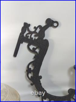 Vtg Antique Aladdin Oil lamp & Cast Iron Wall Mount diamond square glass Chimney