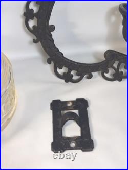 Vtg Antique Aladdin Oil lamp & Cast Iron Wall Mount diamond square glass Chimney