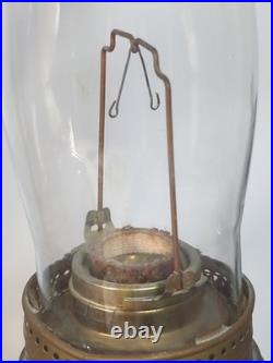 Vtg Antique Aladdin Oil lamp & Cast Iron Wall Mount diamond square glass Chimney