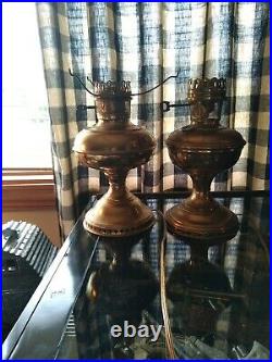 Vtg Brass Aladdin Oil Lamps Kerosene Parlor Lamps TURNED Electrified. WORKS GRE