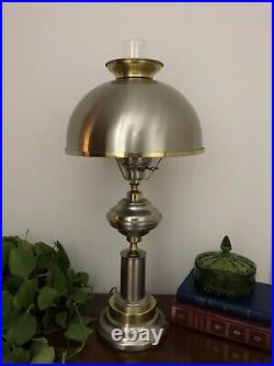 Vtg Electric Metal Pewter Silver Brass Oil Lamp Aladdin Kerosene Hurricane Shade