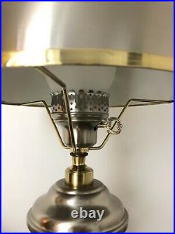 Vtg Electric Metal Pewter Silver Brass Oil Lamp Aladdin Kerosene Hurricane Shade