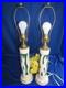 Vtg Pair Aladdin Alacite Green & White Tall Cylindrical Table Lamps 26 1/2 3way
