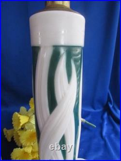 Vtg Pair Aladdin Alacite Green & White Tall Cylindrical Table Lamps 26 1/2 3way