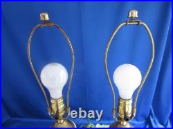 Vtg Pair Aladdin Alacite Green & White Tall Cylindrical Table Lamps 26 1/2 3way