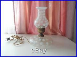 Vtg Polka Coin Dot Opalescent Milk Glass Kerosene Oil Aladdin Style Electro Lamp