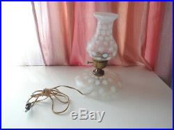 Vtg Polka Coin Dot Opalescent Milk Glass Kerosene Oil Aladdin Style Electro Lamp