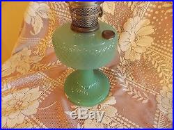 Vtg Rare 1937 Aladdin Kerosene Diamond Quilt Jadite Green Moonstone Lamp Excel