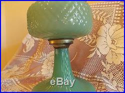 Vtg Rare 1937 Aladdin Kerosene Diamond Quilt Jadite Green Moonstone Lamp Excel