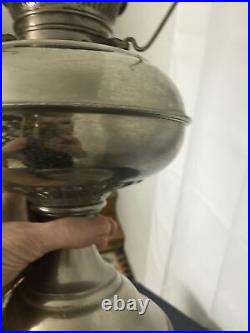 White Milk Glass Hobnail Student Oil Kerosene Rayo Aladdin Silver TONE vintage