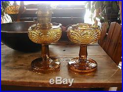 Wonderful Pair Old/Vintage YellowithGold Glass Aladdin Oil/Kerosene Lamps