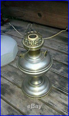 Working ALADDIN LAMP MODEL NO 6 KEROSENE OIL LAMP NICKEL CHROME Org. Shade nice